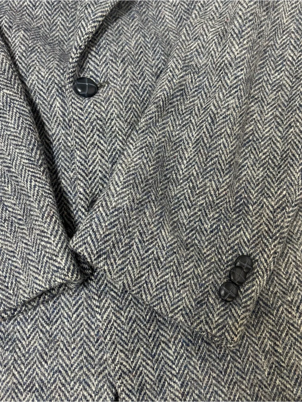 Moores Harris Tweed Wool Gray/Navy Herringbone Mens Sport Coat Blazer Size 48x